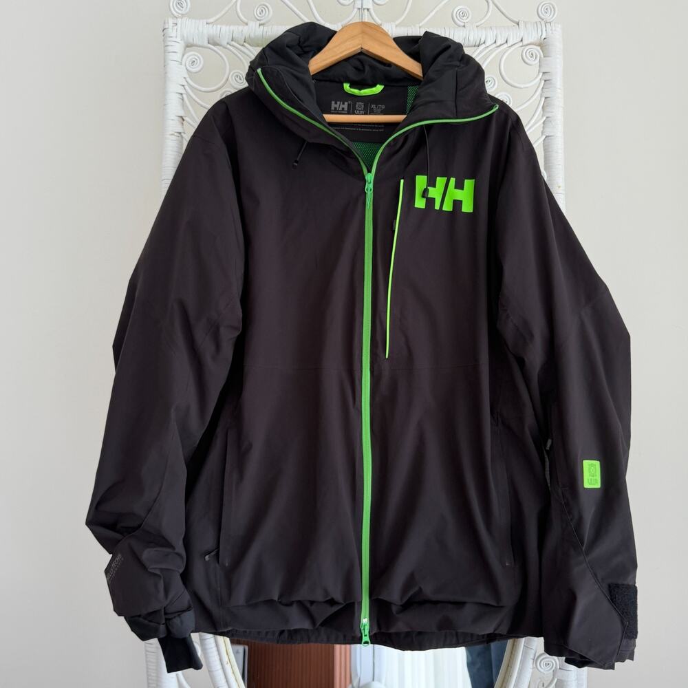 Helly Hansen Sogn Shell Ski Jacket XL Black Green Waterproof‎ Primaloft RECCO